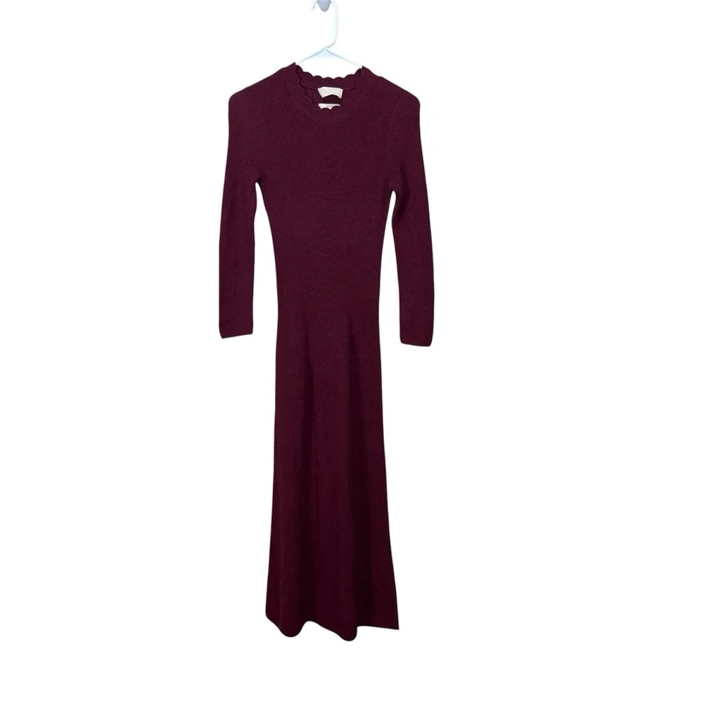 Sezane Womens Size XS Bourdeaux Wool Blend Long Sleeve Mid Length Sweater Dress - Picture 2 of 6